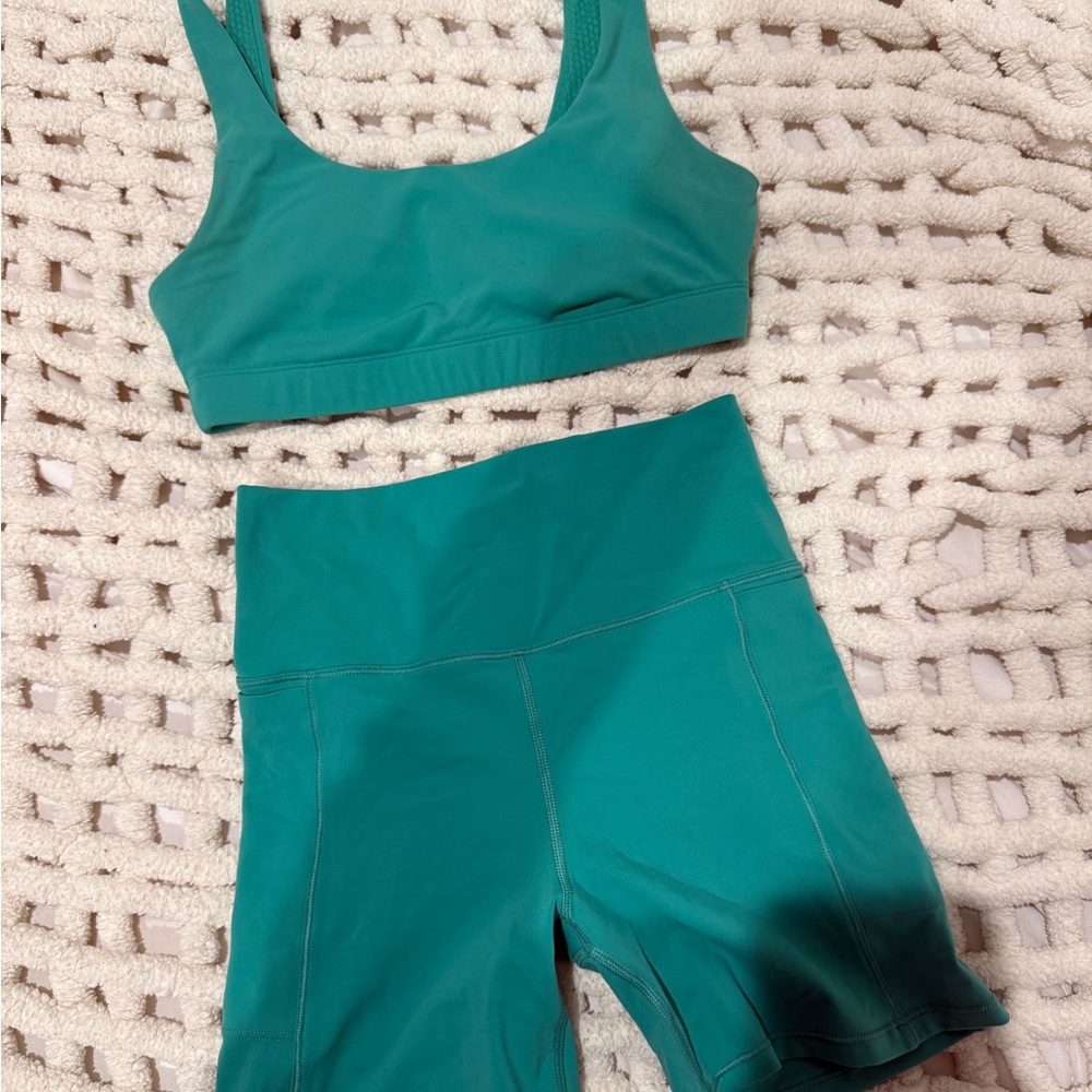 Teal Vuori Sports Bra and Shorts Set